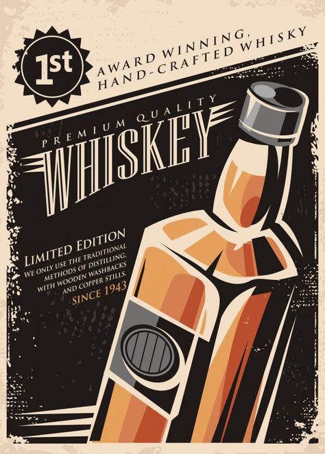 Whiskey promotional poster concept on ol... | Premium Vector #Freepik #vector #background Cakes Logo, Background Layout, Beverage Poster, Bar Poster, Craft Logo, Vintage Poster Design, Coffee Poster, School Posters, Banner Background