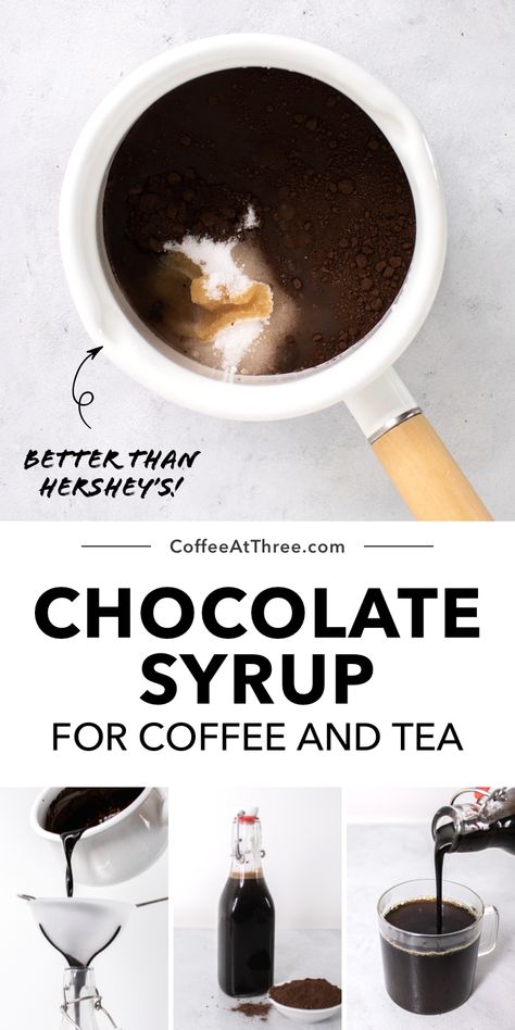 Diy Chocolate Syrup, Pumpkin Spice Syrup Recipe, Homemade Pumpkin Spice Syrup, Cacao Latte, Homemade Coffee Syrup, Chocolate Syrup Recipes, Homemade Mocha, Homemade Chocolate Syrup, Simple Syrup Recipes