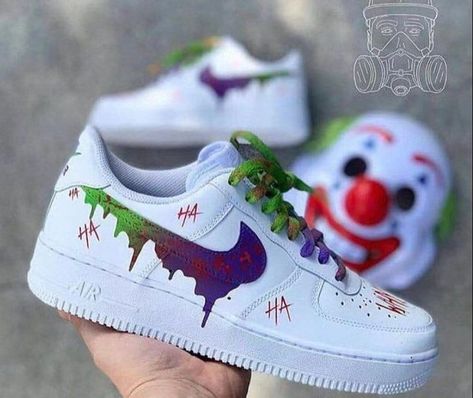 Joker Air Force 1, Barney Costume, Joker Custom, Custom Nike Air Force 1, Custom Sneakers Diy, Custom Nike Air Force, Custom Nike Air, Custom Jordans, Nike Air Force 1s