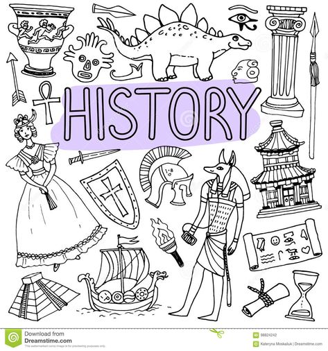 Doodles For History, History Notebook Cover Ideas Aesthetic, History Project Cover Page Ideas Aesthetic, Geography Doodles, History Drawings Ideas, History Doodles, History Notebook Cover, Back To School Illustration, History Notebook