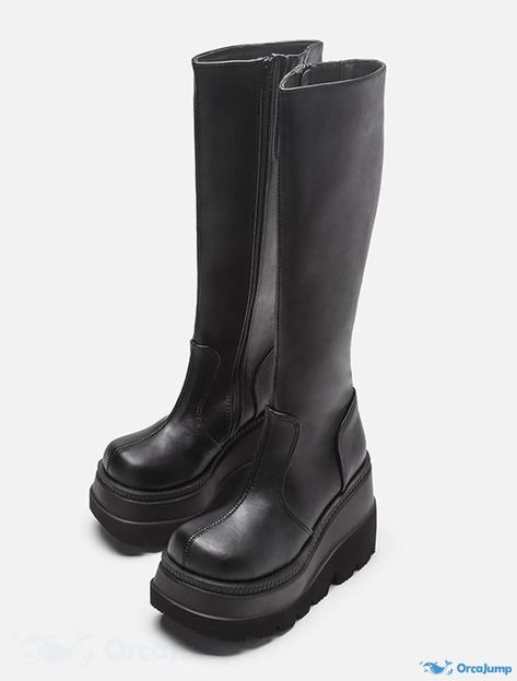 Gothic Platform Boots, Knee High Boots Winter, Platform Boots Women, Rider Boots, Popular Boots, Wedges Style, Super High Heels, Black Side, Round Toe Heels