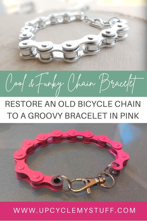 Upcycle Accessories Diy, Bicycle Recycle Ideas, Useful Upcycled Crafts, Jewelry Made From Hardware, Bicycle Chain Crafts, Recycled Bike Parts Diy Ideas, Bicycle Chain Jewelry, Bike Chain Jewelry, Diy Nuts And Bolts Crafts