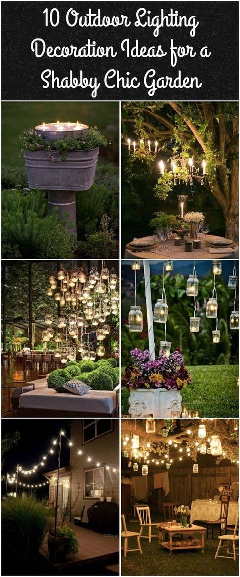 10 Outdoor Lighting Decoration Ideas for a Shabby Chic Garden. #6 is Lovely Outdoor Lighting Kebun Herbal, Pergola Diy, Jardim Diy, Chic Garden, Garden Chic, Shabby Chic Garden, Lighting Decoration, Backyard Lighting, Have Inspiration