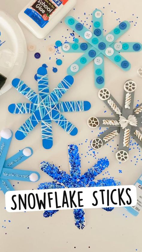 Snowflake Sticks | Preschool crafts, Winter crafts preschool, Winter crafts Juleverksted For Barn, Glitter Yarn, Winter Crafts Preschool, January Crafts, Preschool Christmas Crafts, Toddler Arts And Crafts, Winter Preschool, Daycare Crafts, Winter Crafts For Kids