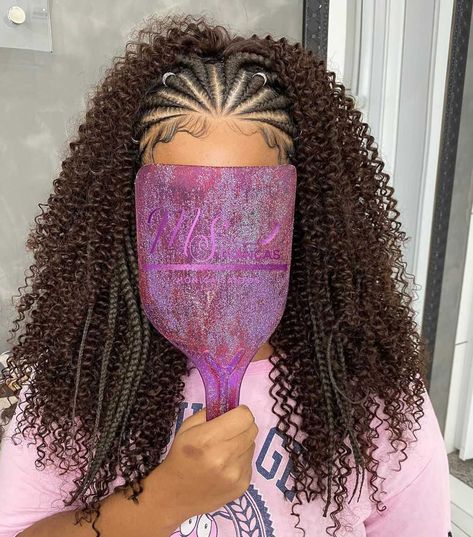 Cornrow And Curly Weave Hairstyles, Corn Rows In Front Curly Hair In Back, Curly Braided Hairstyles, Sleek Ponytail Hairstyles, Feed In Braids Hairstyles, Braided Cornrow Hairstyles, Cute Box Braids Hairstyles, Twist Braid Hairstyles, Box Braid