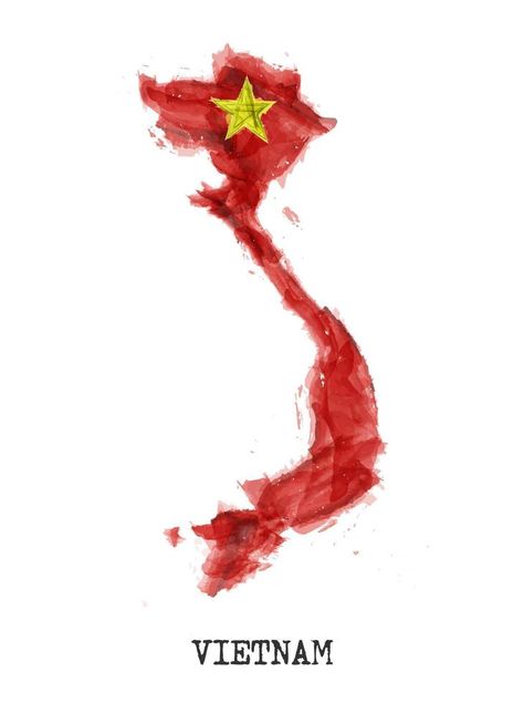 Vietnam map and flag watercolor painting design . Realistic drawing country shape . White isolated background . Vector . Vietnam Flag Wallpaper, Vietnam Flag Aesthetic, Viet Nam Art, Flag Watercolor Painting, Vietnam Wallpaper, Vietnam Drawing, Flag Design Ideas, South Vietnam Flag, Vietnam Poster