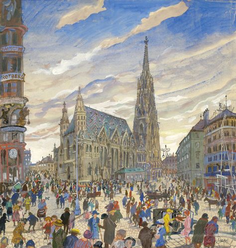 Vienna Drawing, Vienna Painting, St Stephen's Cathedral Vienna, Paper Paintings, St Stephen, Paintings Landscape, Famous Cities, Saint Stephen, City Painting