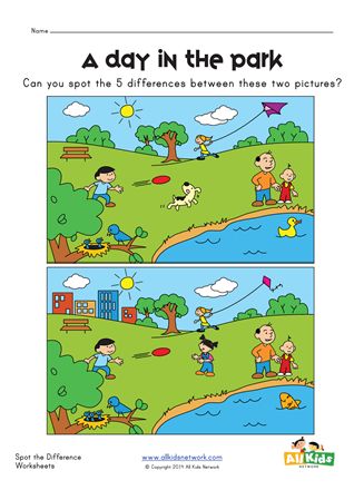 Spot the Difference at the Park Worksheet | All Kids Network Spot The Difference Kids, Find The Difference Pictures, Picture Story For Kids, Sequencing Activities Kindergarten, Picture Comprehension, Find The Difference, Speech Therapy Games, Picture Prompts, Spot The Difference