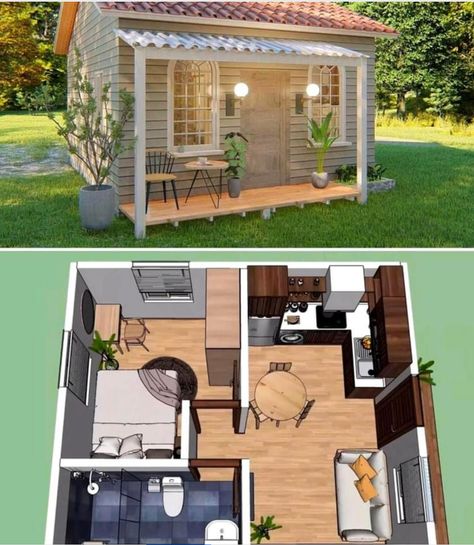 Cute Little Houses, Small House Layout, Small Tiny House, Shed To Tiny House, Pole Barn House Plans, Tiny House Community, Building A Tiny House, Casas The Sims 4, Sims House Plans