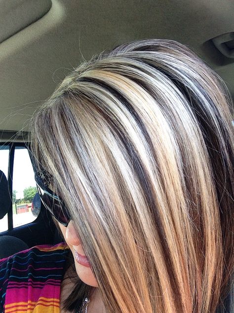 Chunky Foils, Highlight Hair, Fringe Hair, Blonde Highlights On Dark Hair, Stacked Bobs, Highlights Ideas, Chunky Highlights, Highlights Lowlights, Hair Fixing