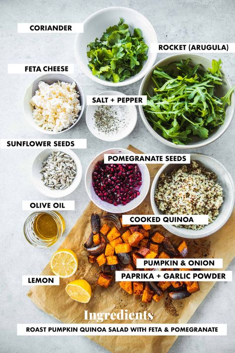 Pumpkin Recipes Salad, Roasted Pumpkin Quinoa Salad, Quinoa Pumpkin Salad, Pomegranate Seed Salad, Pomegranate Quinoa Salad, Pumpkin Pomegranate Salad, Pumpkin Feta Salad, Autumn Quinoa Salad, Pumpkin Salad Recipes