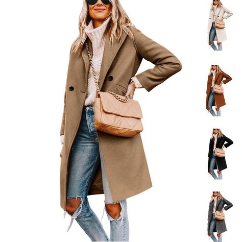 Tanming Women's Winter Wool Coat Casual Notch Lapel Single-Breasted Peacoat Trench Coat Carmel Color, Wool Winter Coat, Tiktok Shop, Casual Coat, Wool Coat, Winter Women, Single Breasted, Wardrobe Essentials, Double Breasted