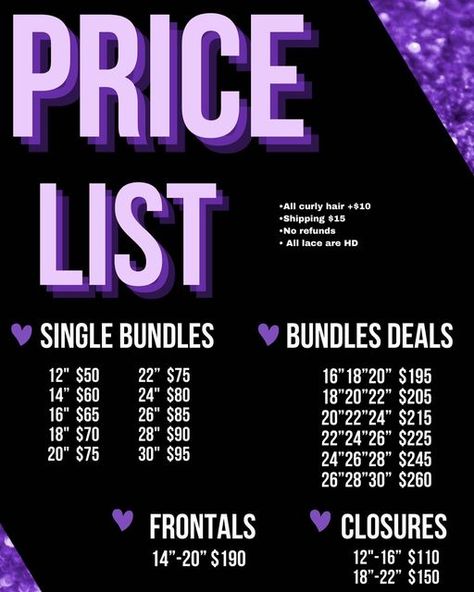 Hairstyle Price List, Bundles Price List, Wig Price List, Instagram Price List, Frontal Closure, Dope Hairstyles, Price List, Lace Front Wig, Business Tips