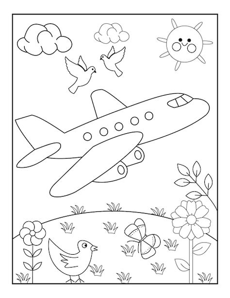 Airplane coloring pages for kids toddler... | Premium Vector #Freepik #vector #airplane #kids #coloring-book #ready-print Summer Drawing For Kids, Kindergarten Coloring Sheets, Summer Coloring Sheets, Coloring Pictures For Kids, Airplane Coloring Pages, Free Kids Coloring Pages, Kindergarten Coloring Pages, Summer Coloring, Stile Hijab