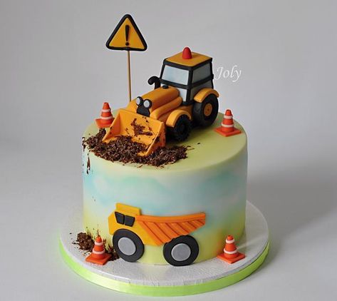 Excavator by Jolana Brychova Kids Construction Cake, Construction Theme Cake, Excavator Cake, Digger Cake, Construction Birthday Cake, Boy Cakes, Construction Cake, 4th Birthday Cakes, 3rd Birthday Cakes