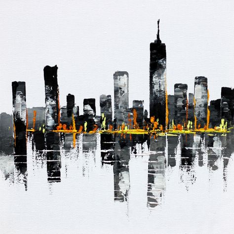 Cityscape Painting Acrylic City Skylines, Abstract Skyline Painting, New York City Painting Easy, Levi Painting, City Skyline Painting, Abstract Cityscape Painting, Paul Kenton, City Scape Painting, Abstract Cityscape