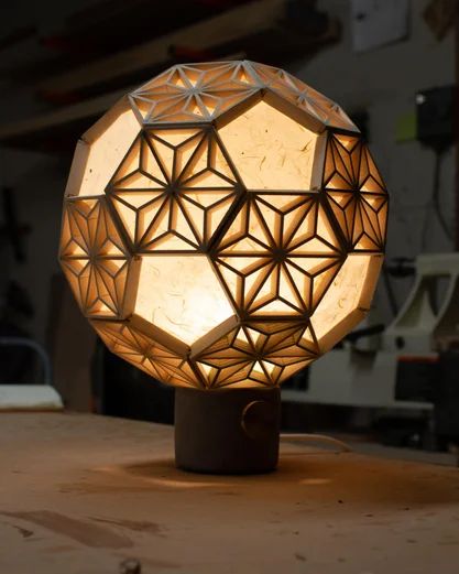 Truncated Icosahedron Kumiko Lamp : 8 Steps (with Pictures) - Instructables Diwali Lantern, Paper Lantern Lights, Faery Art, Pentagon Shape, Lantern Design, Cool Lamps, Architecture Design Concept, Wood Working For Beginners, Fine Woodworking