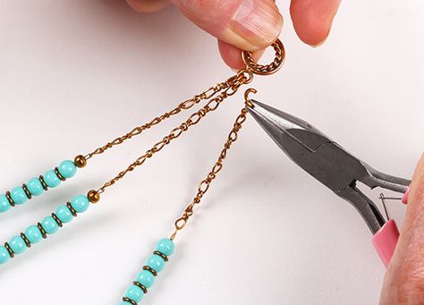 How to create a 3 strand summer statement necklace | Jewellery Making Tutorials | JewelleryMaker.com Multi Strand Necklace Diy, Diy Layered Necklace Tutorials, Diy Layered Necklace, Jewellery Making Tutorials, 3 Layer Necklace, Layered Beaded Necklaces, Three Strand Necklace, Tiered Necklace, Multi Chain Necklace