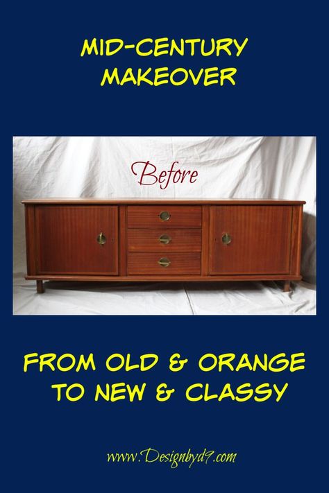 This poor old orange credenza spent a couple of years sitting under my chop saw. I decided that it was time for it to get a long overdue makeover. Come and see what it looks like now. Mid Century Modern Buffet Makeover, Painted Credenza Ideas, Diy Credenza, Credenza Makeover, Mid Century Modern Buffet, Mid Century Buffet, Mid Century Console, Buffet Makeover, Mid Century Modern Credenza