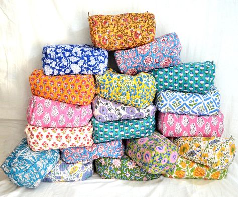 Large Toiletry Bag, Indian Block Print, Toiletries Organization, Travel Toiletries, Etsy Art, Toiletry Storage, Cosmetic Pouch, Bag Travel, Cotton Quilts