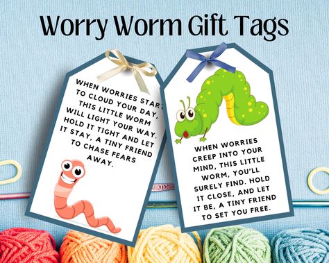 Worry Worm Gift Tags - Instant Download PDF Add a touch of warmth and care to your gifts with our adorable Worry Worm Gift Tags! This 1-page PDF includes 6 beautifully designed tags, featuring two different heartfelt poems to comfort and uplift. Perfect for attaching to any gift, these tags are a charming way to show someone you're thinking of them. What's Included: ▶︎ A single PDF file with 6 gift tags on one page. ▶︎ Two unique designs, each with a different Worry Worm poem. ▶︎ High-quality, p Worry Worms Poem, Worry Worm Poem Free Printable, Worm Printable, Worry Worm Poem, Heartfelt Poems, Worry Worms, Worry Worm, Gag Gifts Christmas, Craft Stalls