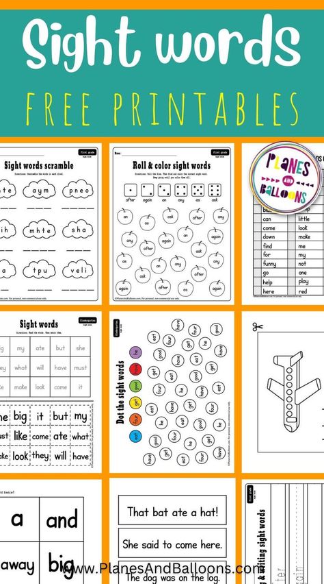 Free Printable Sight Words, Words Worksheets For Kindergarten, Preschool Sight Words Activities, Sight Words Kindergarten Printables, Printable Sight Words, Dolch Sight Word Activities, Sight Word Worksheets Free, Pre K Sight Words, Kindergarten Sight Words List