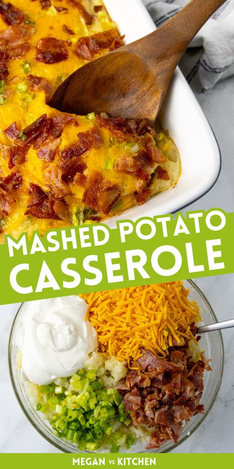 Cheesy Bacon Mashed Potatoes Easy Loaded Potato Casserole, Mashed Potatoes Casserole, Mashed Potato Bowl, Cheesy Baked Mashed Potatoes, Casserole Potatoes, Twice Baked Mashed Potatoes, Potatoes On The Stove, Mashed Potato Casserole Recipes, Loaded Potato Casserole