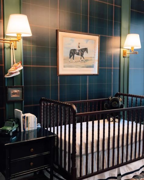 An Equestrian-Inspired NYC Boy’s Nursery with Tartan Plaid Wallpaper | Cubby Plaid Nursery, Nursery Interior, Nursery Room Design, Baby Room Inspiration, Nursery Room Inspiration, Baby Room Design, Nursery Baby Room, Big Boy Room, Nursery Room Decor