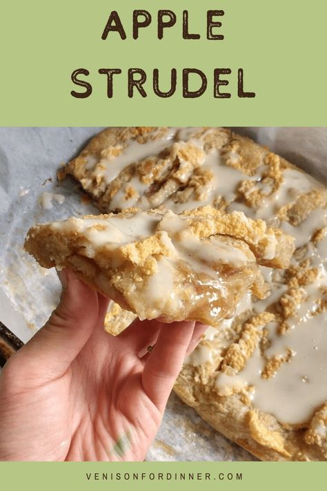 Apple Strudel <3 - Venison for Dinner Gluten Free Apple Strudel Recipe, Homemade Apple Strudel Recipe, Gluten Free Apple Strudel, Venison For Dinner, Apple Strudel Recipe, Apple Treats, Egg Free Cookies, Strudel Recipes, Gf Breakfast