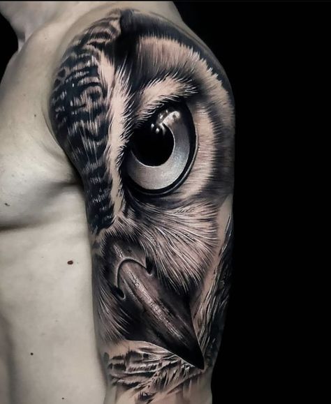 Owl Eye Tattoo, Realistic Owl Tattoo, Owl Tattoo Sleeve, Owl Tattoo Drawings, All Seeing Eye Tattoo, Men Tattoos Arm Sleeve, Wicked Tattoos, Scary Tattoos, Owl Tattoo Design