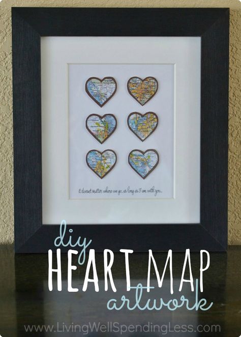 DIY Heart Map Art | DIY Crafts | Map Art Ideas | HEart Map Map Art Projects, Map Heart Art, Handmade Anniversary Gifts, Homemade Anniversary Gifts, Map Crafts, Diy Heart, Diy Gifts For Mom, Heart Map, Map Artwork