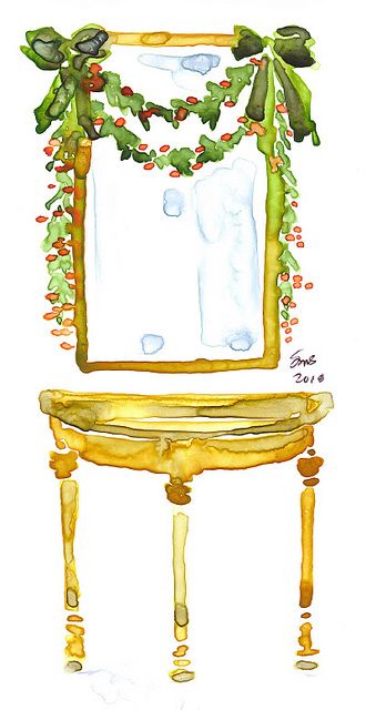 holiday mirror by loveitaly, via Flickr Mirror Watercolor, Mirror Sketch, Christmas Watercolors, Beth Briggs, Mirror Drawing, Christmas Mirror, Mirror Drawings, Painting Mirror, Watercolor Journal