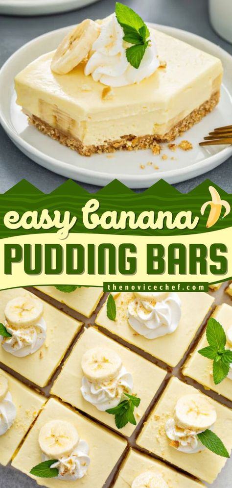 Banana Pudding Bars, easy desserts for a crowd, dessert bar ideas Banana Pudding Bars, Easy Dessert For A Crowd, Pudding Bars, Nilla Wafer Crust, Pudding Bar, Dessert For A Crowd, Banana Pudding Desserts, Peanut Butter Dessert Recipes, Easy Banana Pudding