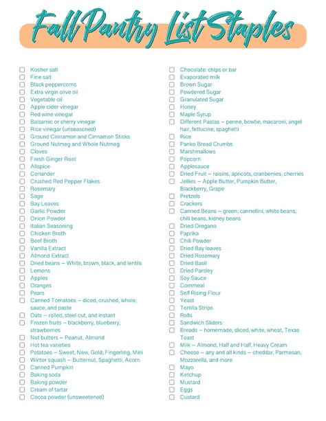 Fall Pantry Staples Checklist - Free Printable - Jen Around the World Winter Stock Up List, Winter Pantry Stock Up List, Pantry List Inventory Free Printables, Pantry Checklist, Pantry Restock, Household Printables, Budget Groceries, Pantry Staples List, Master Grocery List