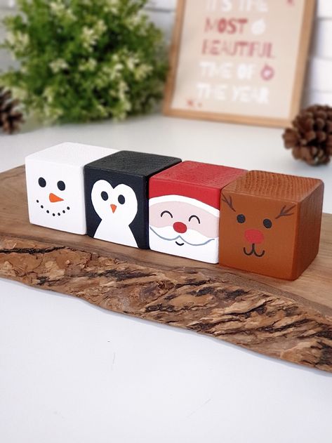 Wood Cube Christmas Crafts, Wood Block Ideas Diy, Reversible Wood Blocks, Wooden 4x4 Crafts, Diy Christmas Gifts With Wood, Decorative Wood Blocks, Wood Small Crafts, Wood Block Diy Projects, Jenga Block Crafts Thanksgiving