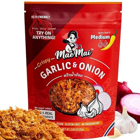 Amazon.com : MaeMai Crispy Onions & Garlic Flakes - Keto, Healthy Spicy Seasoning, Salad Toppings, Fried Onions - Ramen, Rice Seasoning, Vegan, Gluten-free | Medium Spice | 75g | Single : Grocery & Gourmet Food Seasoning Rice, Umami Seasoning, Ramen Rice, Crunchy Garlic, Ramen Seasoning, Salad Topping, Rice Seasoning, Oil Substitute, Keto Healthy