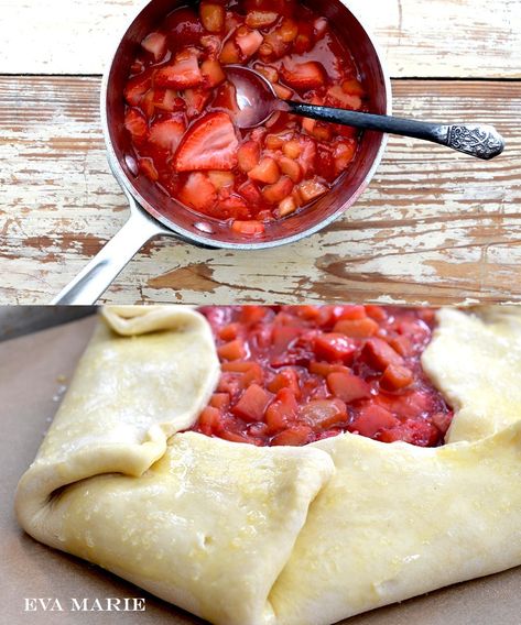 Strawberry Rhubarb Galette Recipe, Strawberry Rhubarb Tart, Strawberry Rhubarb Galette, Rhubarb Galette, Rhubarb Dessert, No Bake Eclair Cake, Rhubarb Tart, Spring Dessert, Rhubarb Desserts