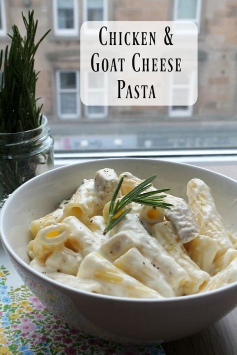 Lemon Goat Cheese Pasta, Chicken And Goat Cheese Pasta, Goat Cheese And Chicken Recipes, Pasta Goat Cheese Recipes, Goat Cheese Mac And Cheese, Goat Cheese Pasta Sauce, Chicken Goat Cheese, Goat Cheese Sauce, Wiccan Holidays