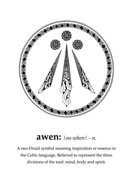 Awen Symbol, Ogham Tattoo, Druid Tattoo, Druid Symbols, Celtic Symbols And Meanings, Celtic Paganism, Irish Wall Art, Celtic Druids, Definition Wall Art