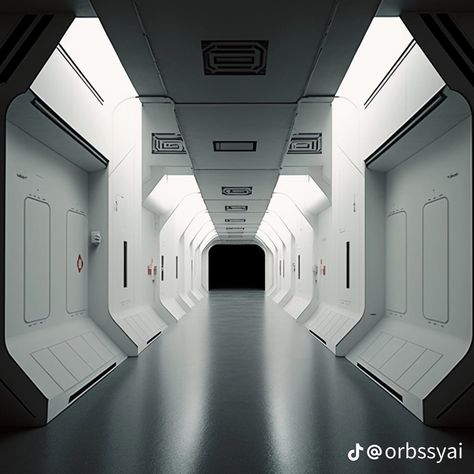 Facility Aesthetic, Spaceship Interior Design, Interior Spaceship, Futuristic Door, Futuristic Lab, Futuristic Minimalism, Scifi Wall, Scifi Corridor, Scifi Decor