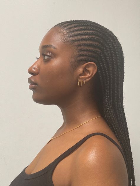 Straight Back Box Braids, Straight Fulani Braids Hairstyles, Basic Fulani Braids, Straight Back With Braids At The Back, Fulani Straight Back Braids, Braids For Black Women Straight Back, Straight Fulani Braids, Half Straight Back Half Box Braids, Straight Braids For Black Women