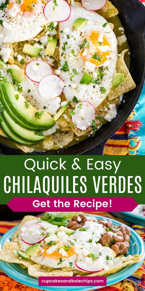 This Easy Chilaquiles Verdes recipe is one of our favorite Mexican meals. It’s a classic dish made with crispy corn tortillas drenched in bright salsa verde, topped with fried eggs, and more tasty toppings. But this recipe uses a few shortcuts and is naturally gluten free. Enjoy warm and zesty chilaquiles at breakfast, brunch, or any time of the day! Chilaquiles Verdes Recipe, Easy Chilaquiles, Crispy Corn Tortillas, Easy Mexican Dishes, Traditional Mexican Breakfast, Chilaquiles Recipe, Slow Cooker Oatmeal, Jarred Salsa, Crispy Corn