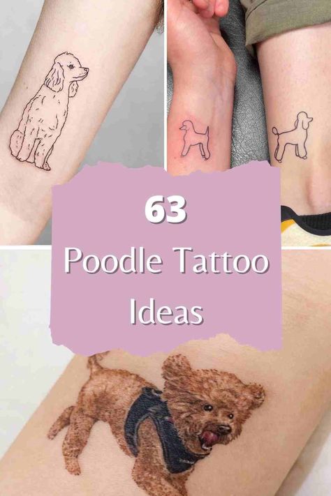 63+ Poodle Tattoo Ideas To Cuddle With - TattooGlee Poodle Tattoo Design, Tiny Poodle Tattoo, Standard Poodle Tattoo Ideas, Poodle Silhouette Tattoo, Doodle Dog Tattoo Ideas, Poodle Tattoos Small Outline, Poodle Fine Line Tattoo, Toy Poodle Tattoo Ideas, Yorkiepoo Tattoo