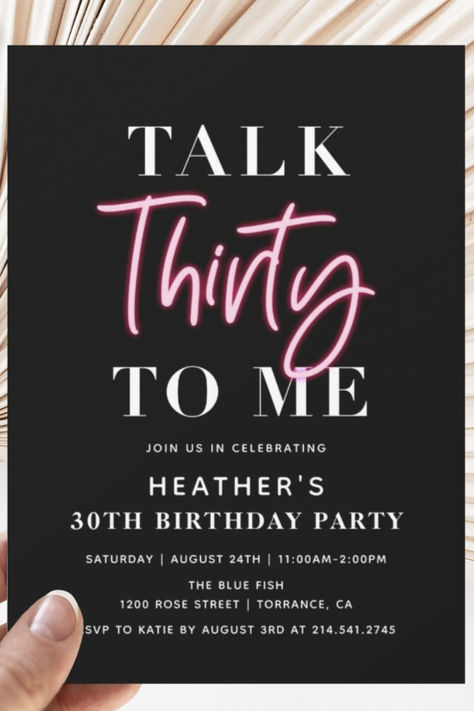 Talk Thirty to Me Birthday Party Invitaiton for 30th Birthday Epic 30th Birthday Party Ideas, 30 Year Birthday Party Ideas For Her, All Pink 30th Birthday Party, Thirty Invitation 30th Birthday, Thirty Theme 30th Birthday, Talk 30 To Me Birthday Party Ideas, 30th Bday Invitations, 30th Birthday Cocktail Party, Groovy 30th Birthday Party