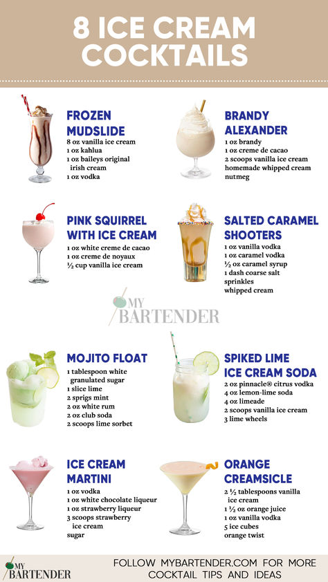 Ice Cream Cocktails Ice Cream Cocktail, Cream Cocktails, Bartender Drinks Recipes, Ice Cream Cocktails, Caramel Vodka, Bartender Drinks, Cocktail Drinks Alcoholic, Yummy Alcoholic Drinks, Frozen Cocktails