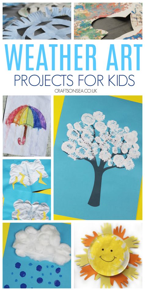 Weather Art For Kids Simple Weather Crafts For Preschool, Weather Topic Eyfs, Meteorology Activities For Kids, Weather Projects For Toddlers, Weather Art Projects For Kids, Weather Arts And Crafts For Kids, Weather Art And Craft, Weather Activities Preschool Crafts, Preschool Weather Crafts