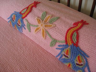 Yarn Couching, Waking Up In The Morning, Peacock Alley, Vintage Bedspread, Cottage Vintage, Vintage Tropical, Vintage Chenille, Chenille Bedspread, Vintage Handkerchiefs