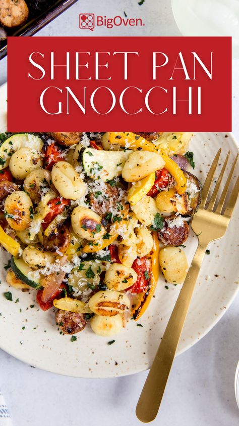 Crispy Gnocchi, Sheet Pan Gnocchi, Roasted Summer Vegetables, Chicken Sausage Recipes, Sweet Savory Recipes, Baked Gnocchi, Sheet Pan Dinners Chicken, Seasoned Veggies, Sheet Pan Suppers