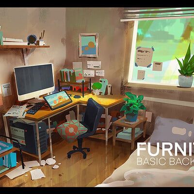 ArtStation - Tin Trung Study Room Concept Art, Room Concept Art, Cool Desktop Wallpapers, Moomin Cartoon, Artist Workspace, Room Concept, Animation Illustration, Fantasy City, Animation Background