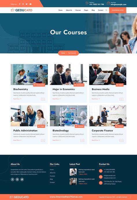 Qeducato - University and College WordPress Theme College Website Design Inspiration, Simple Website Design Layout, College Website Design, University Website Design, Course Website Design, Education Website Design, Simple Website Design, College Website, Course Web